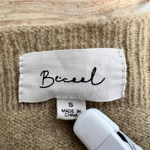 Becaal Women’s Long Sleeve Boat Neck Beige/White Striped Pullover Sweater S Soft - Picture 7 of 8